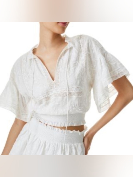 Alice + Olivia Tops - NWOT Alice And Olivia Tabitha Lace Cropped Blouse V-Neck Peasant Top Sz Large